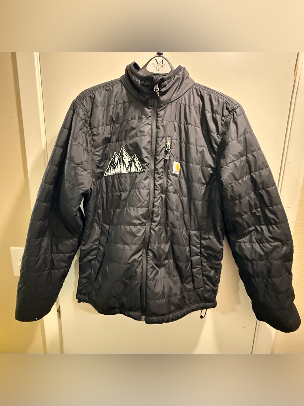 Carhartt Black Quilted Puffer Jacket with Mountain Patch